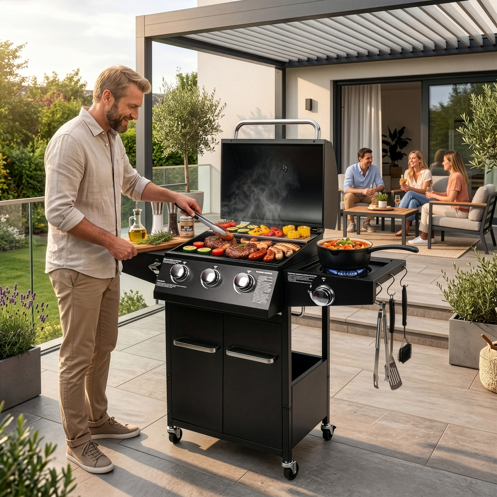 Grill ogrodowy gazowy, grill gazowy 3+1,