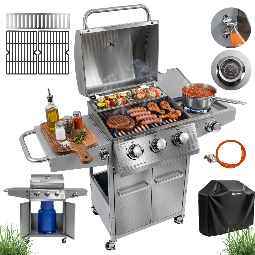 Grill ogrodowy gazowy BERGMANN 3+1, grill gazowy do ogrodu