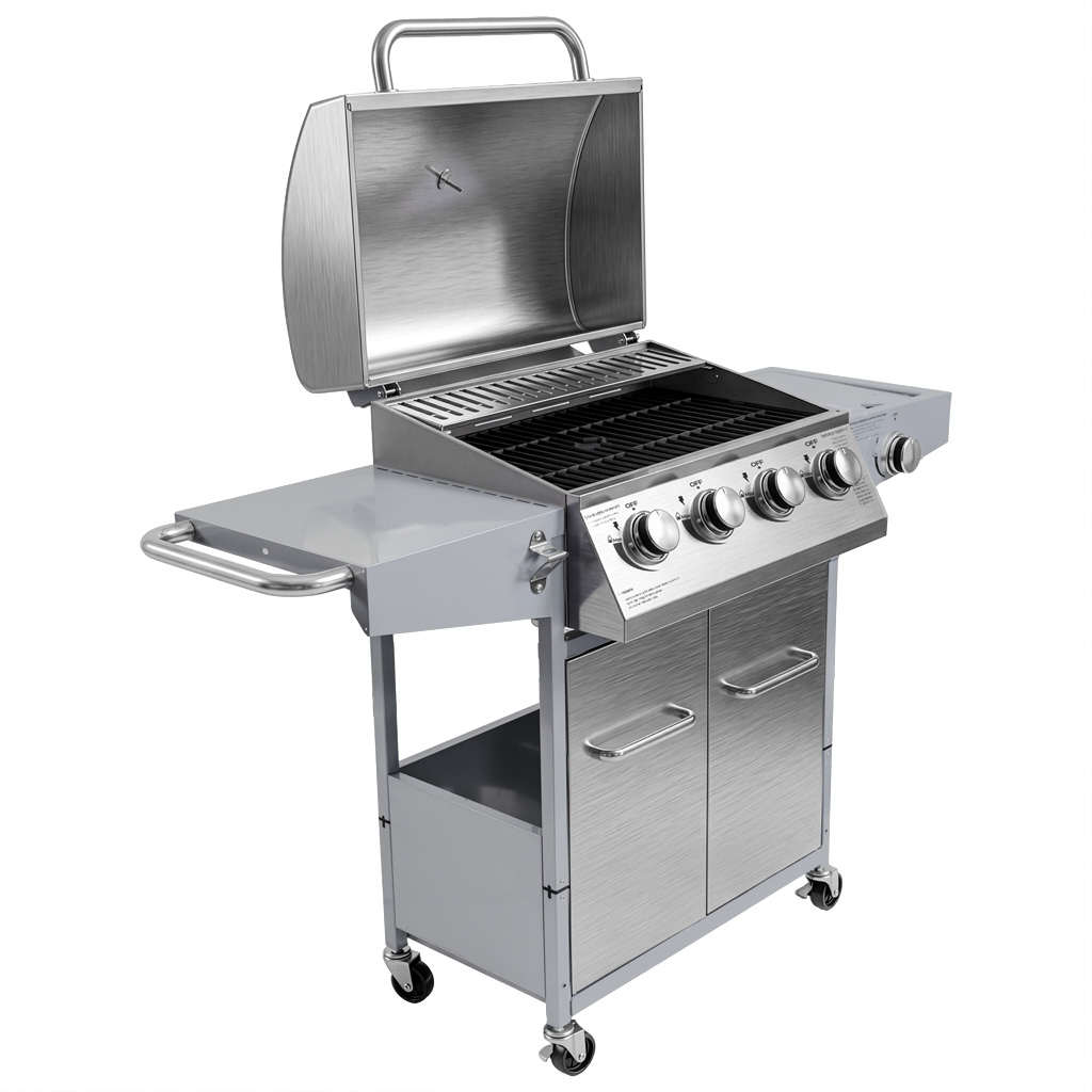Grill gazowy ogrodowy, grill ogrodowy BERGMANN NL004 4+1 ze stolikiem bocznym