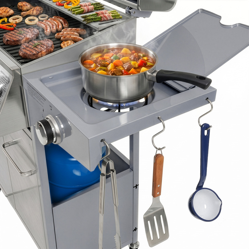 Grill gazowy ogrodowy, grill ogrodowy BERGMANN NL004 4+1 ze stolikiem bocznym