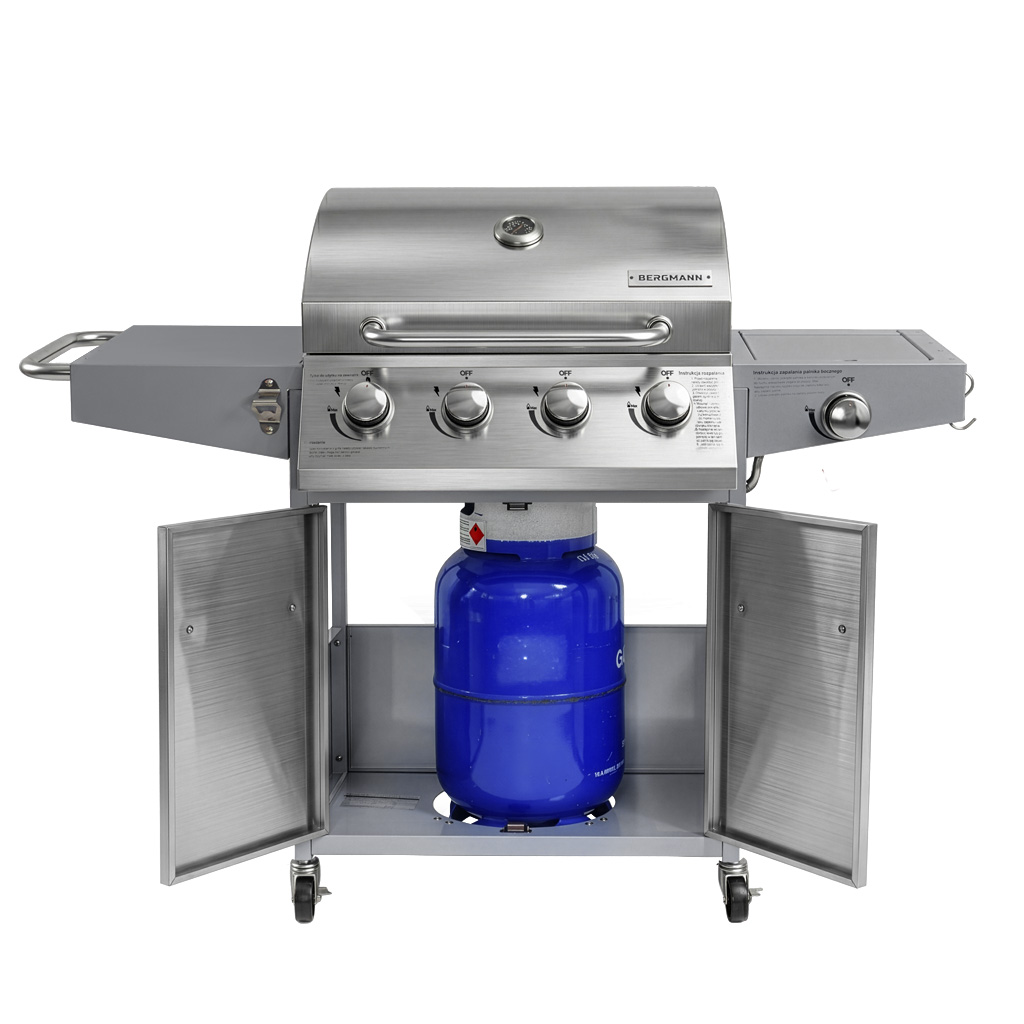 Grill gazowy ogrodowy, grill ogrodowy BERGMANN NL004 4+1 ze stolikiem bocznym