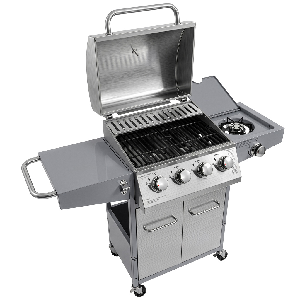 Grill gazowy ogrodowy, grill ogrodowy BERGMANN NL004 4+1 ze stolikiem bocznym