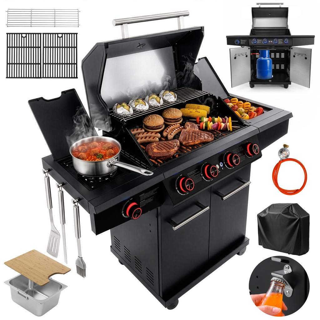 Grill gazowy ogrodowy BERGMANN 4+2, grill ogrodowy gazowy