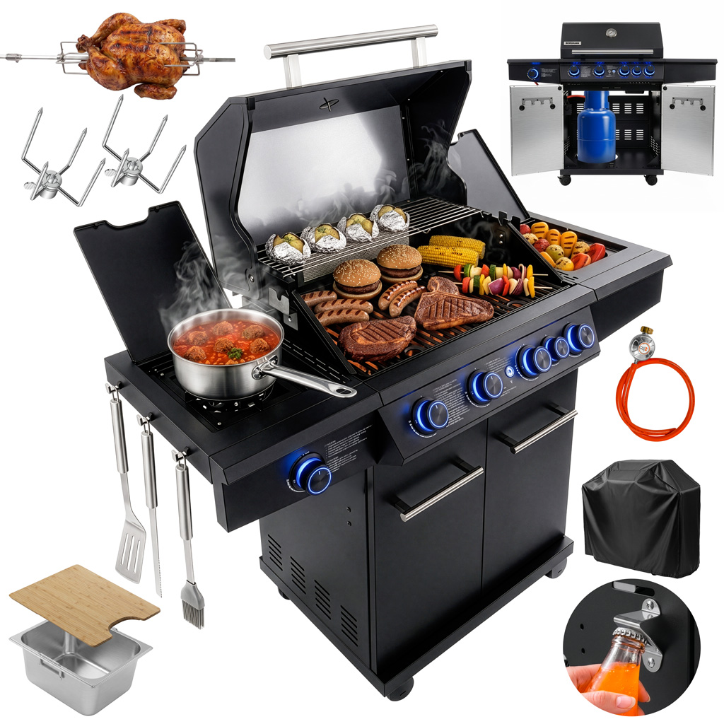 grill gazowy ogrodowy BERGMANN PREMIUM HU002 4+2, grill ogrodowy gazowy