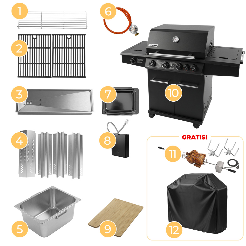 grill gazowy ogrodowy BERGMANN PREMIUM HU002 4+2, grill ogrodowy gazowy