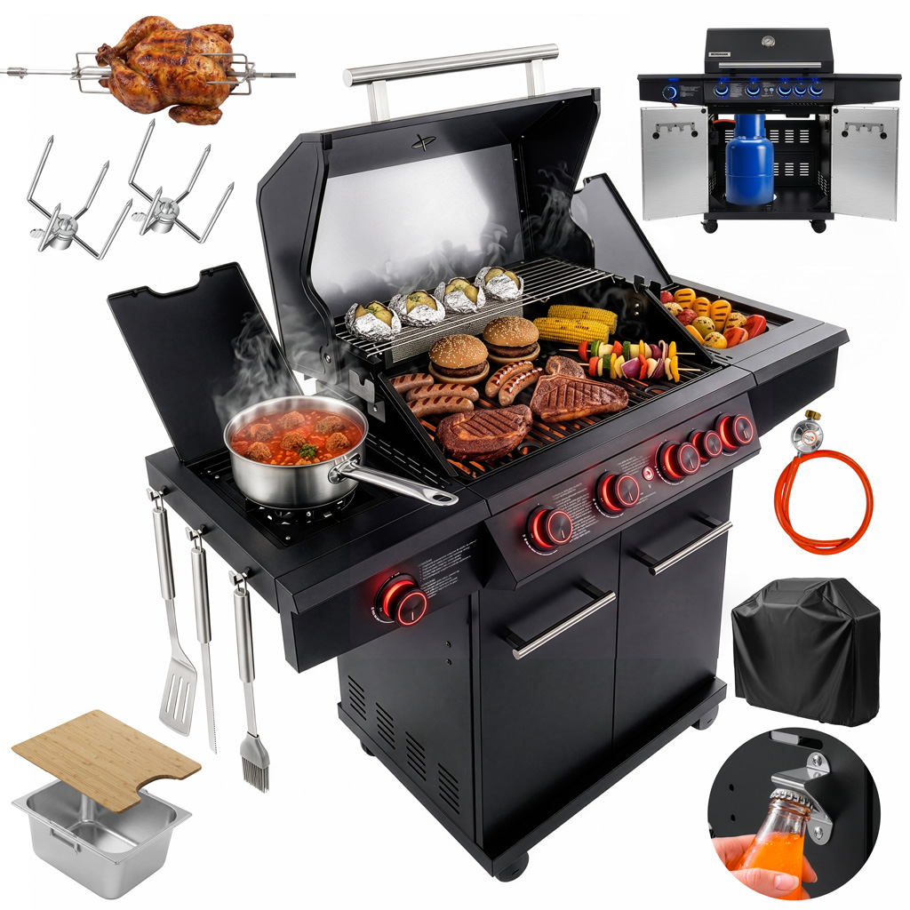 grill gazowy ogrodowy BERGMANN PREMIUM HU002 4+2, grill ogrodowy gazowy
