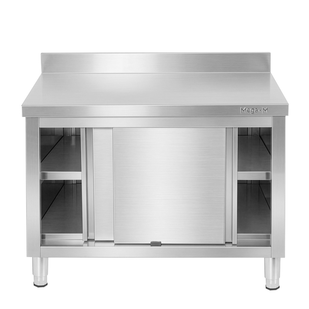 Stół gastronomiczny ze stali nierdzewnej przyścienny z szafką Mega-M 100x60x85 cm