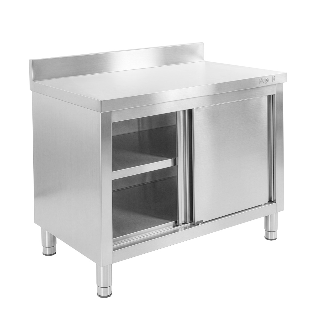 Stół gastronomiczny ze stali nierdzewnej przyścienny z szafką Mega-M 100x60x85 cm