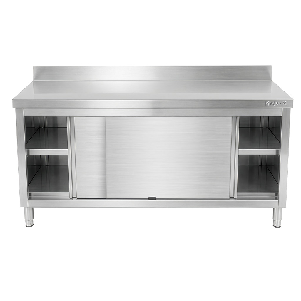 Stół gastronomiczny ze stali nierdzewnej przyścienny z szafką Mega-M 150x60x85 cm