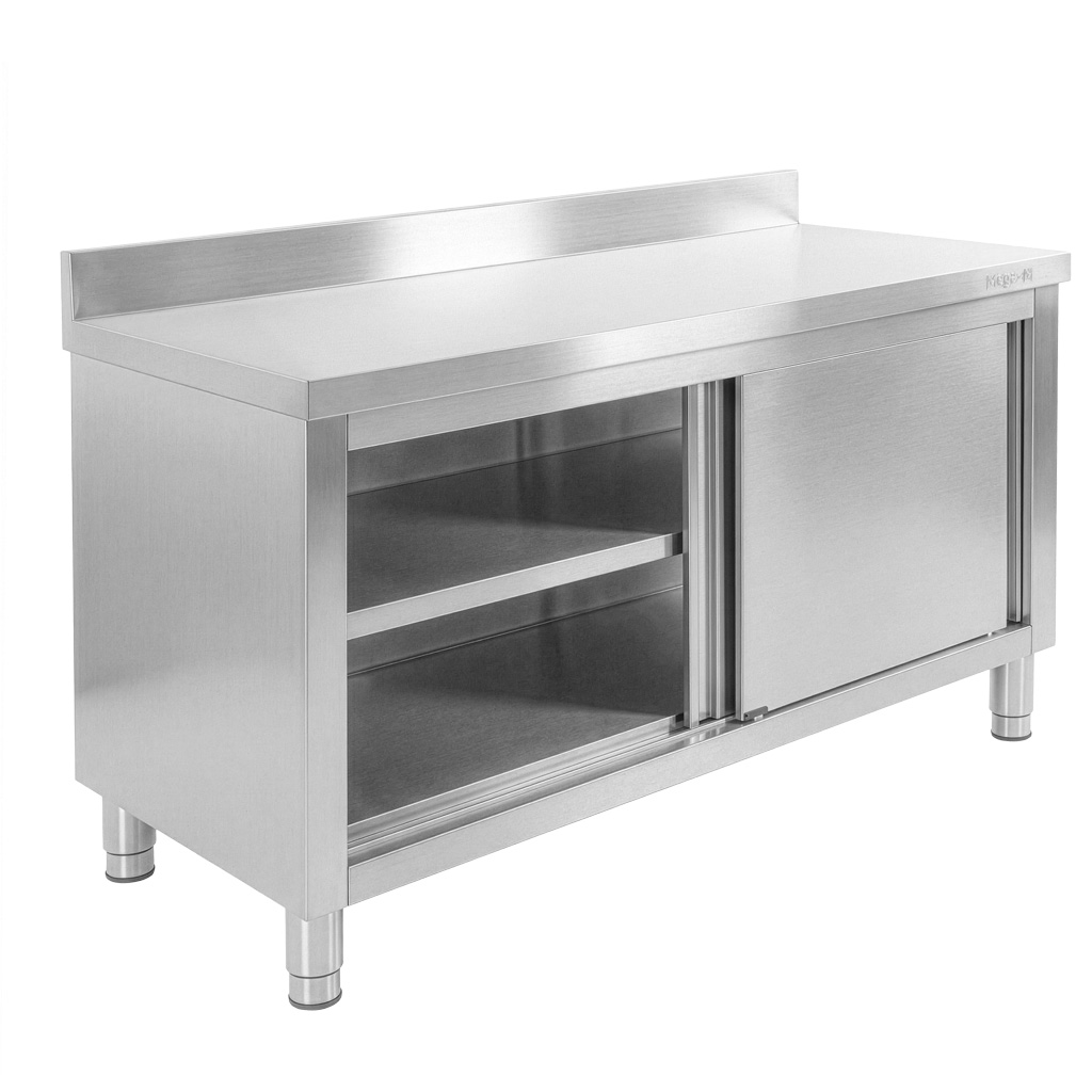 Stół gastronomiczny ze stali nierdzewnej przyścienny z szafką Mega-M 150x60x85 cm