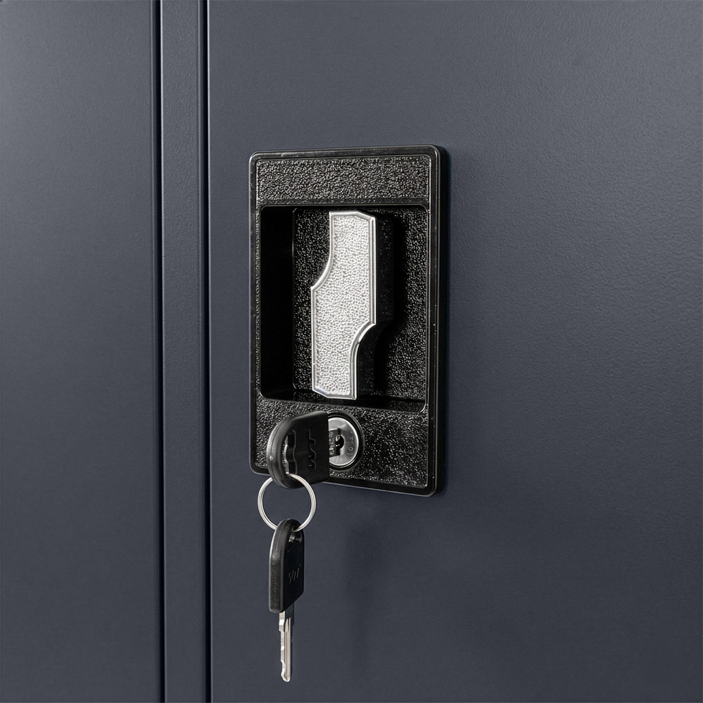 szafa narzędziowa metalowa, szafa warsztatowa, szafa metalowa na narzędzia, szafa do warsztatu, szafa stalowa z zamkiem, szafa z półkami regulowanymi, meble warsztatowe metalowe, wyposażenie warsztatu