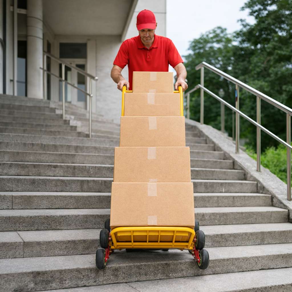 wózek schodowy, wózek transportowy na schody, młynarka transportowa, wózek z potrójnymi kołami, wózek do AGD, wózek do przeprowadzek, wózek budowlany schodowy, wózek magazynowy schodowy, wózek magazynowy, wózek młynarka