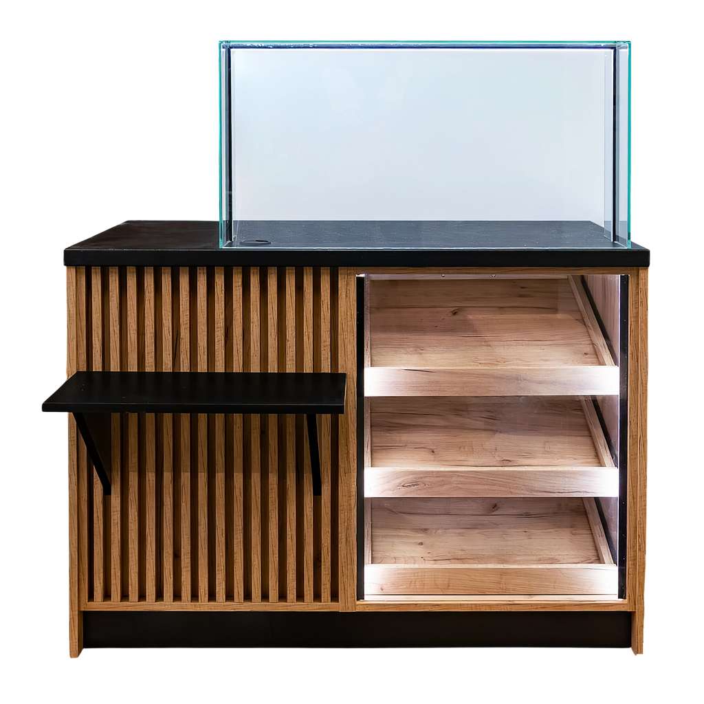 lada sprzedażowa, lada imulsowa sklepowe Mega-M z nadstawką i oświetleniem LED