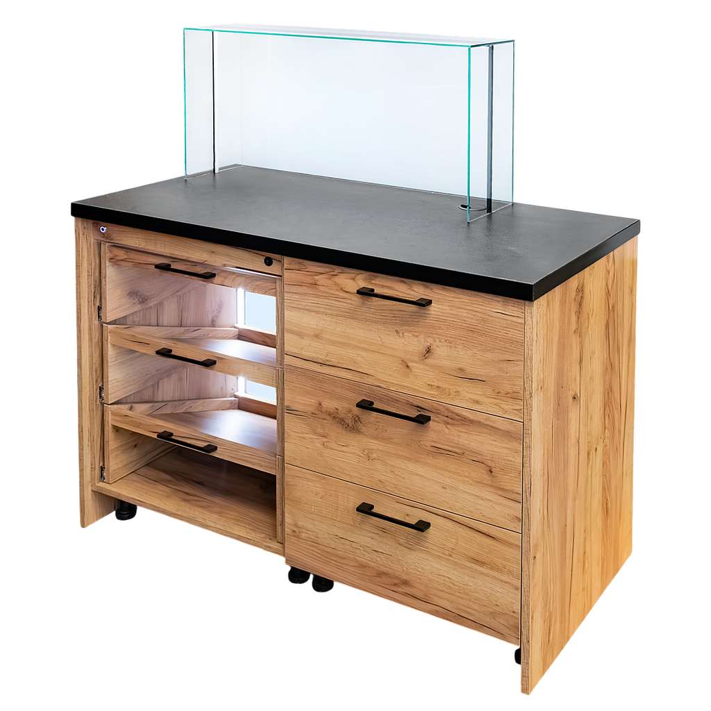 ada sprzedażowa, lada imulsowa sklepowe Mega-M z nadstawką i oświetleniem LED