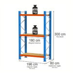 Zdjęcie produktu: Regał magazynowy 3-półkowyMega-M XR H-300 cm L-196 cm G-80 cm 450 kg moduł bazowy