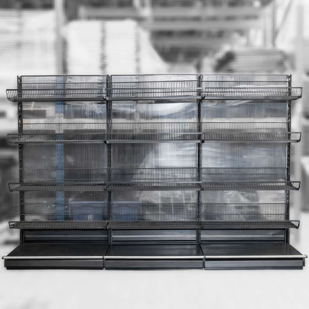 regał sklepowy jednostronny, regał sklepowy metalowy WANZL Wire-Tech 195x312 cm