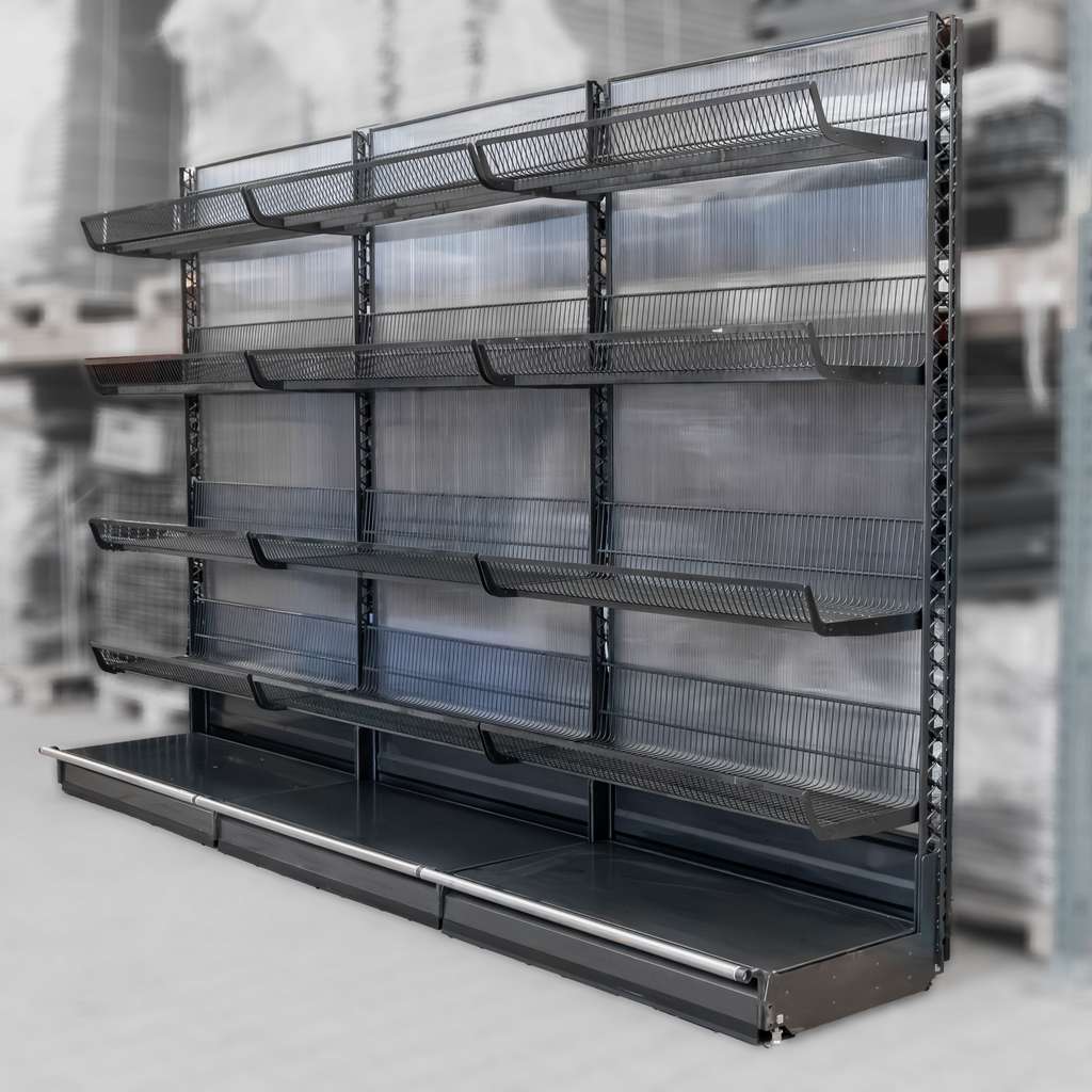 regał sklepowy jednostronny, regał sklepowy metalowy WANZL Wire-Tech 195x312 cm