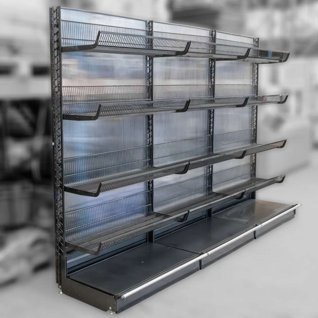 regał sklepowy jednostronny, regał sklepowy metalowy WANZL Wire-Tech 195x312 cm