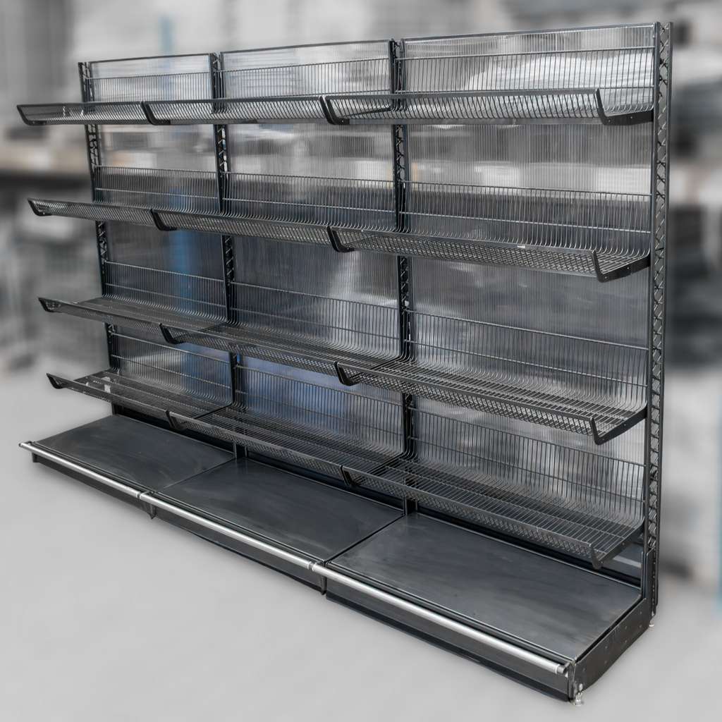 regał sklepowy jednostronny, regał sklepowy metalowy WANZL Wire-Tech 195x312 cm