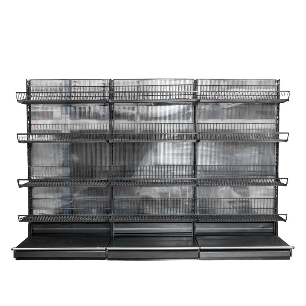 regał sklepowy jednostronny, regał sklepowy metalowy WANZL Wire-Tech 195x312 cm