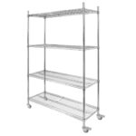 Zdjęcie produktu: Regał gastronomiczny chromowany na kółkach z 4 półkami drucianymi Mega-M 120x45x180 cm