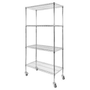 Zdjęcie produktu: Regał gastronomiczny chromowany na kółkach z 4 półkami drucianymi Mega-M 90x45x180 cm