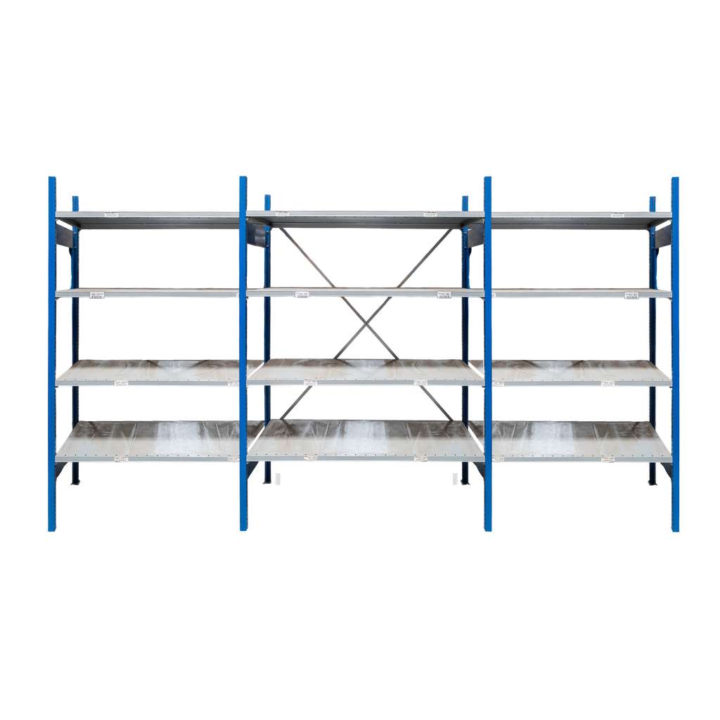 regał magazynowy półkowy, regał metalowy 4 półkowy STOW 200x400,5x60 cm zestaw