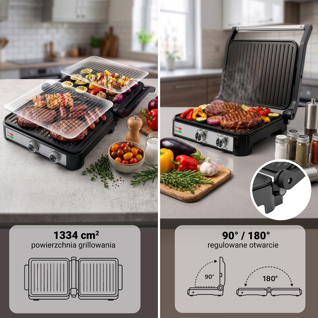 Grill elektryczny do domu BERGMANN AI003 2000W wyświetlacz LED 8 programów automatycznych