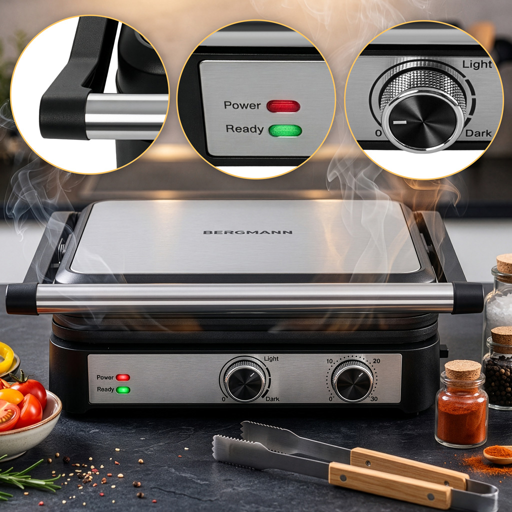Grill elektryczny BERGMANN AI001 2000W dwa pokrętła