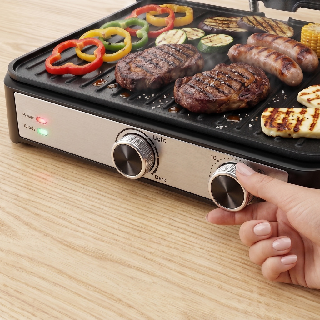 Grill elektryczny ryflowany kontaktowy BERGMANN AI001 2000W dwa pokrętła