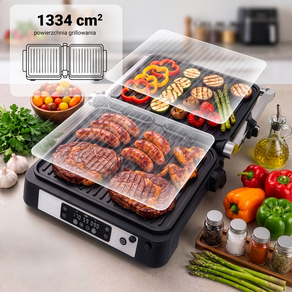 Grill elektryczny ryflowany kontaktowy BERGMANN AI002 2000W wyświetlacz LED MTP008371