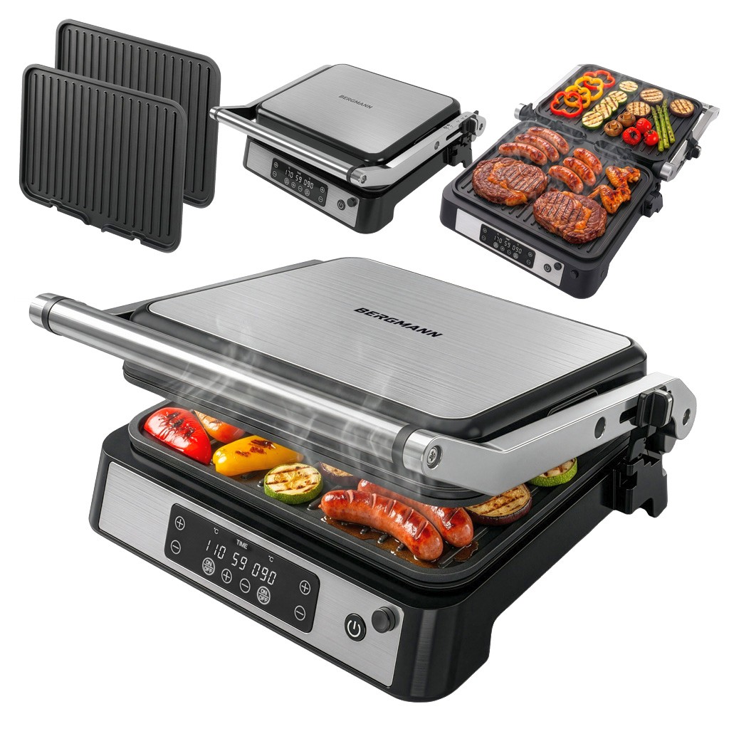 Grill elektryczny kontaktowy ryflowany BERGMANN AI002 2000W wyświetlacz LED