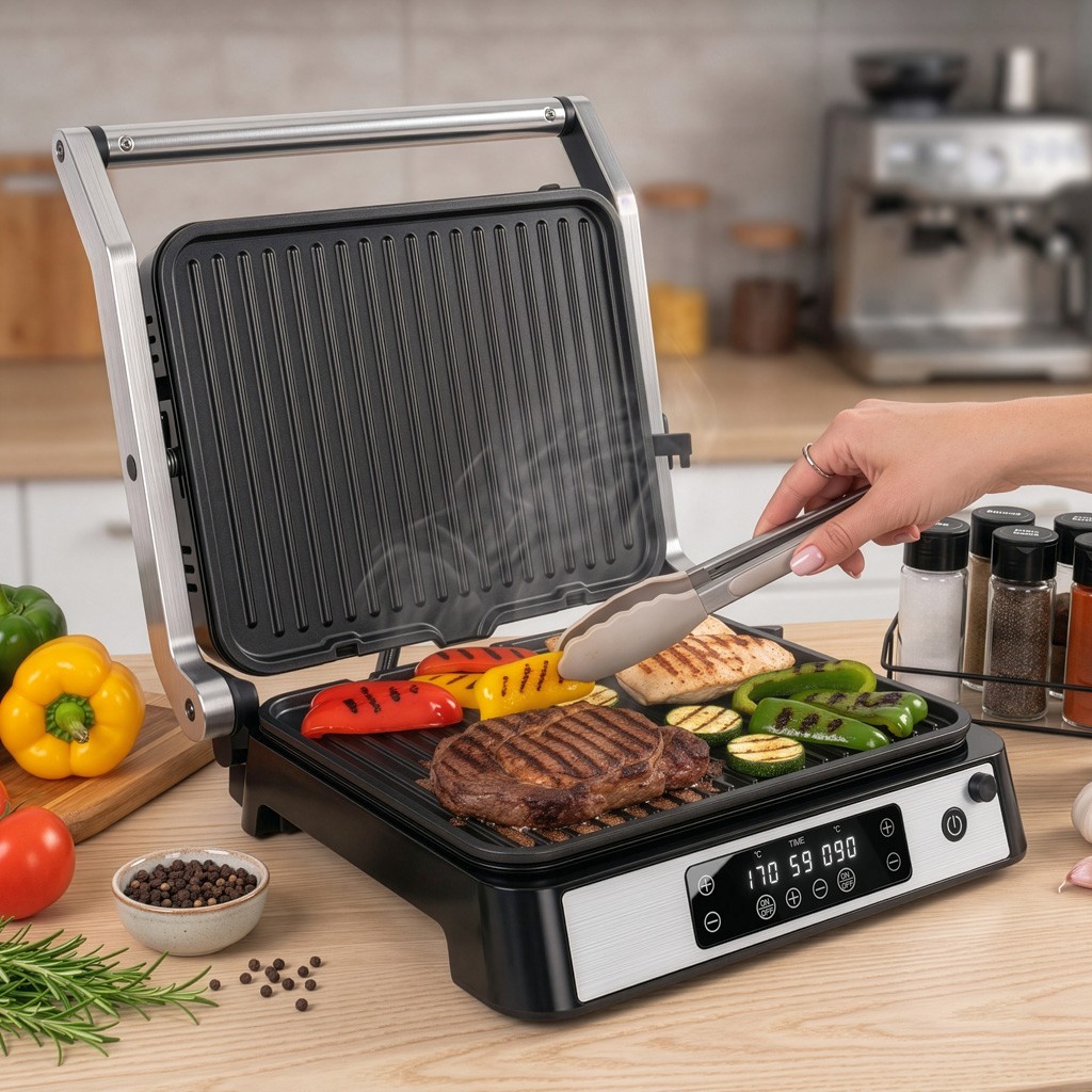 Grill elektryczny kontaktowy ryflowany BERGMANN AI002 2000W wyświetlacz LED