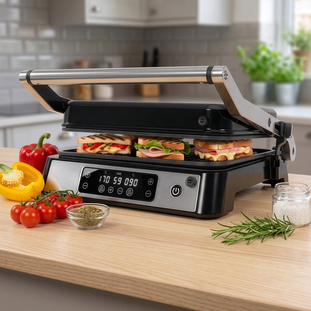 Grill elektryczny kontaktowy ryflowany BERGMANN AI002 2000W wyświetlacz LED