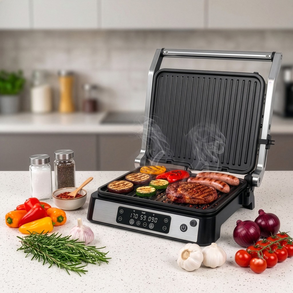 Grill elektryczny kontaktowy ryflowany BERGMANN AI002 2000W wyświetlacz LED