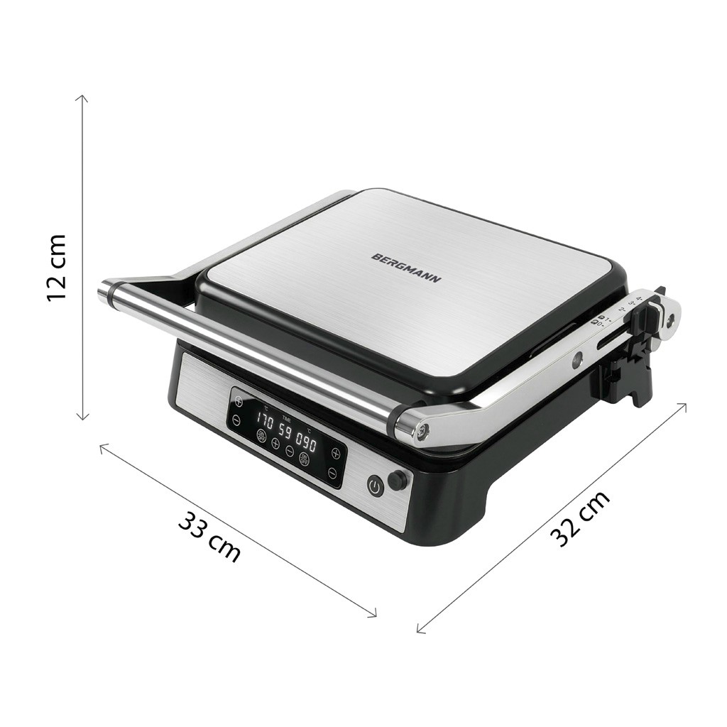 Grill elektryczny kontaktowy ryflowany BERGMANN AI002 2000W wyświetlacz LED