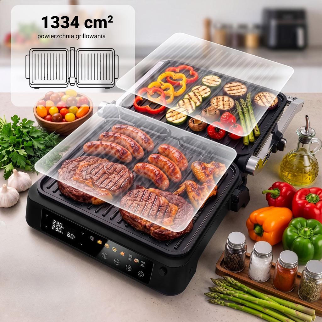 Grill elektryczny ryflowany kontaktowy BERGMANN AI003 2000W wyświetlacz LED 8 programów automatycznych MTP008372