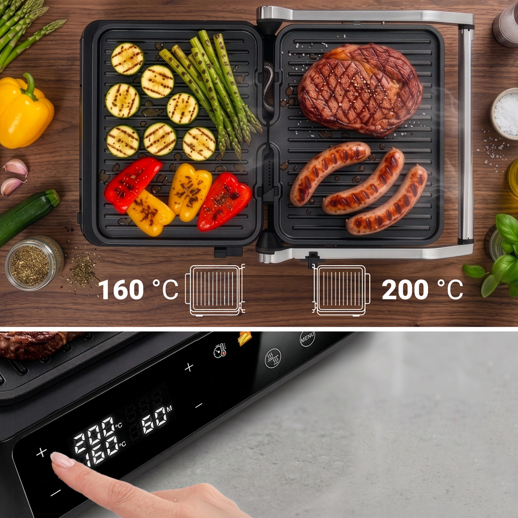 Grill elektryczny BERGMANN AI003 2000W wyświetlacz LED 8 programów automatycznychGrill elektryczny BERGMANN AI003 2000W wyświetlacz LED 8 programów automatycznych