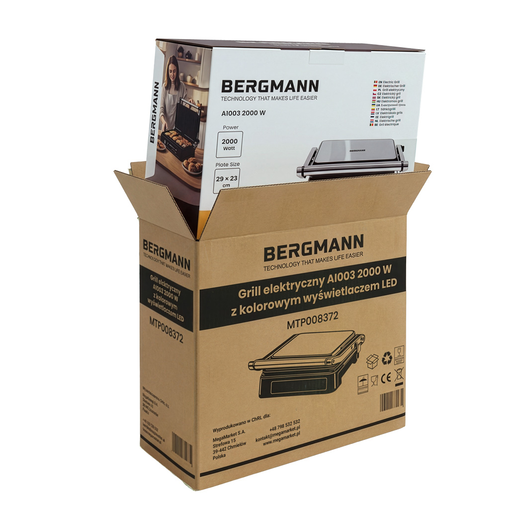 Grill elektryczny BERGMANN AI003 2000W wyświetlacz LED 8 programów automatycznych