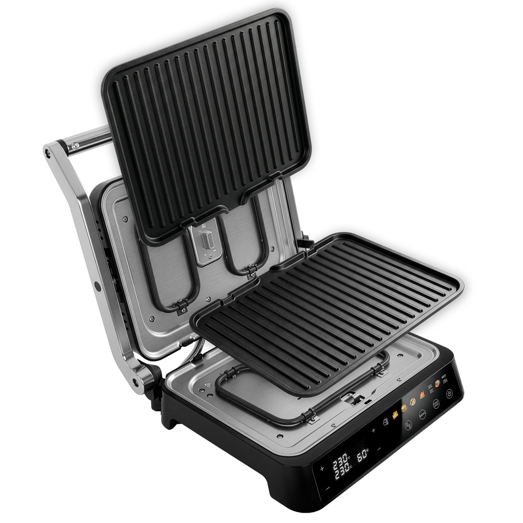 Grill elektryczny ryflowany kontaktowy do domu BERGMANN AI003 2000W wyświetlacz LED 8 programów automatycznych