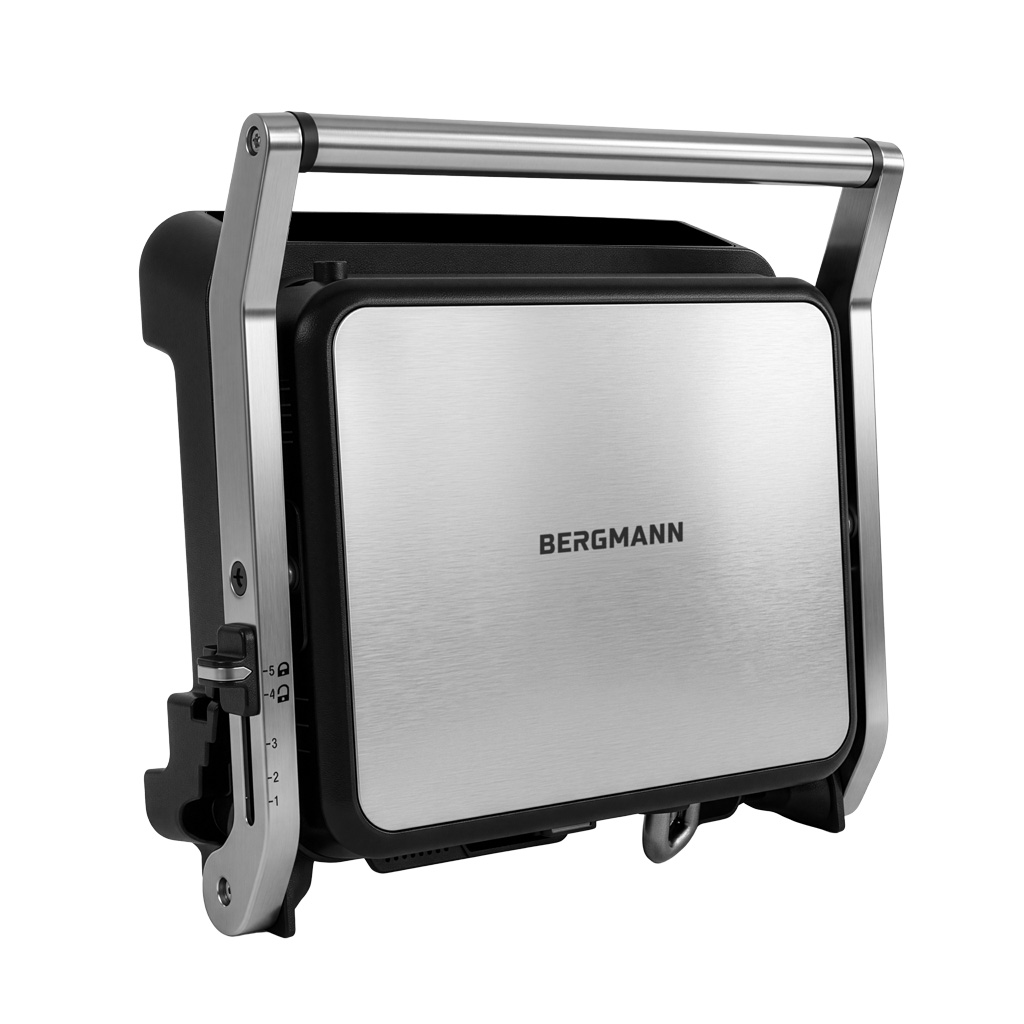 Grill elektryczny ryflowany kontaktowy do domu BERGMANN AI003 2000W wyświetlacz LED 8 programów automatycznych