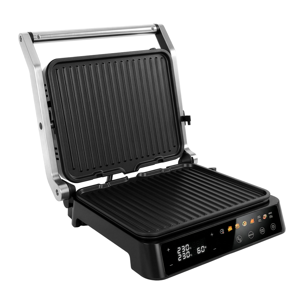 Grill elektryczny ryflowany kontaktowy do domu BERGMANN AI003 2000W wyświetlacz LED 8 programów automatycznych