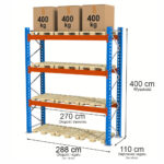 Zdjęcie produktu: Regał magazynowy paletowy Mega-M XR 0+3 H-400 cm L-288 cm moduł bazowy 1200 kg nośność na parę trawersów