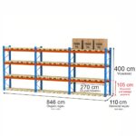 Zdjęcie produktu: Regał magazynowy paletowy Mega-M XR 0+3 H-400 cm L-846 cm 3000 kg nośność na parę trawersów