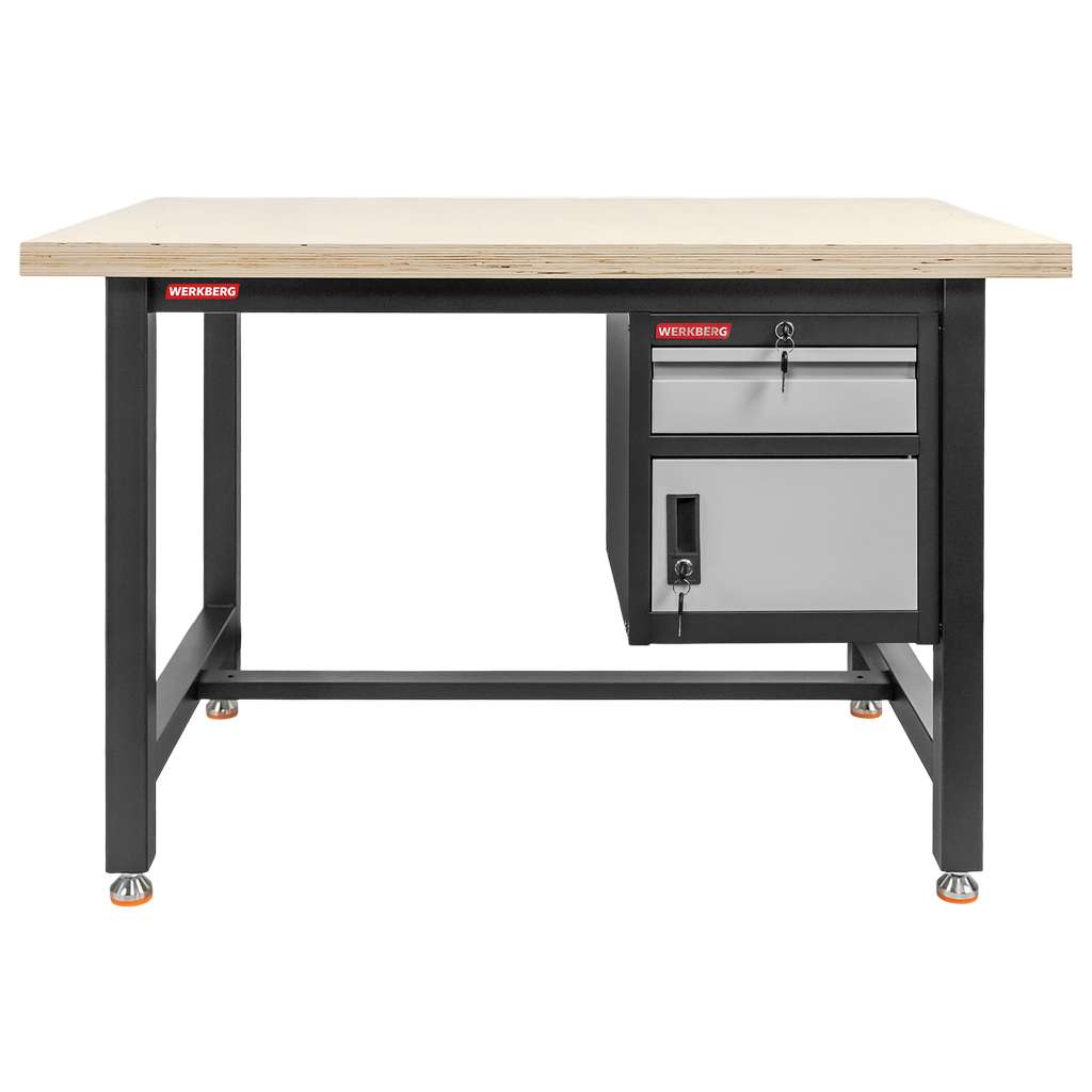 Stół warsztatowy z szafką narzędziową z drzwiami uchylnymi i szufladą WERKBERG S-120 cm grafit szary