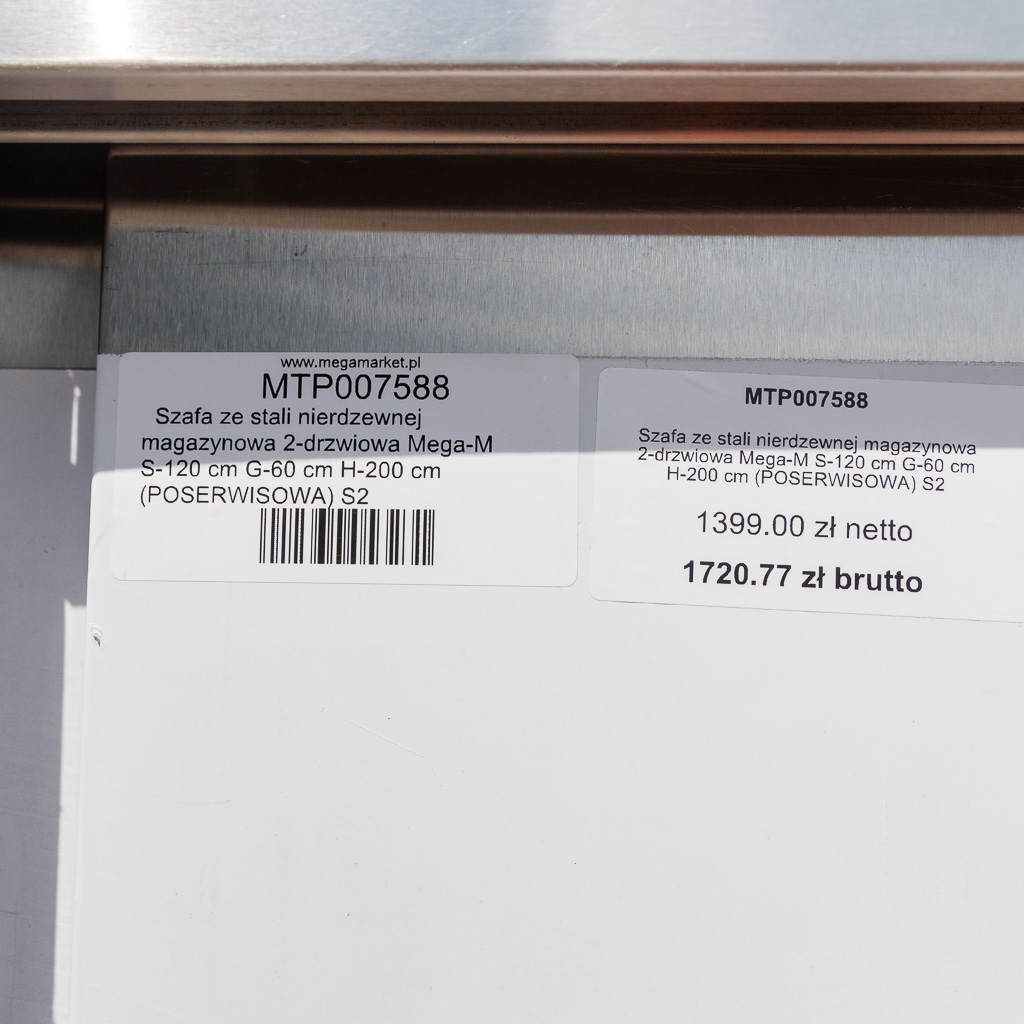 Wyposażenie gastronomii Szafa gastronomiczna Mega M 2 drzwiowa 120x60x200 cm stal nierdzewna POSERWISOWA