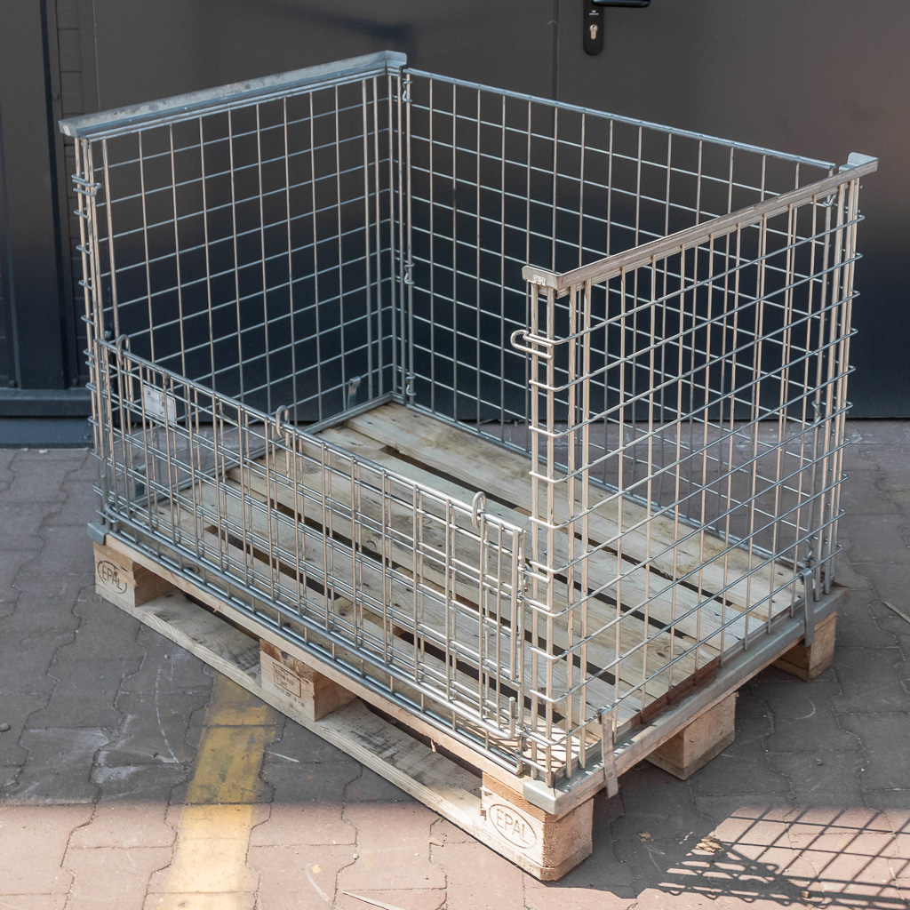 Gitterbox Kosz nadstawka na paletę z obramowaniem 120x80 cm otwierany dłuższy bok używany