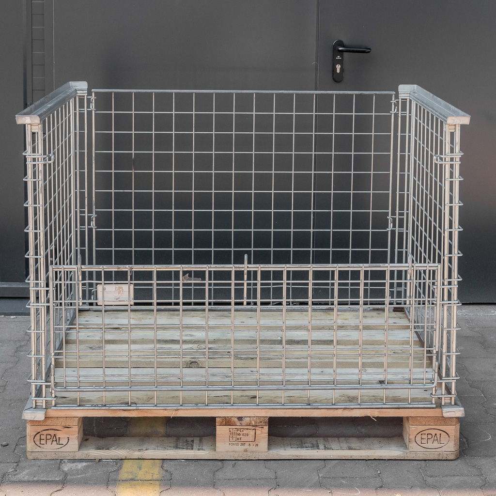 Gitterbox Kosz nadstawka na paletę z obramowaniem 120x80 cm otwierany dłuższy bok używany