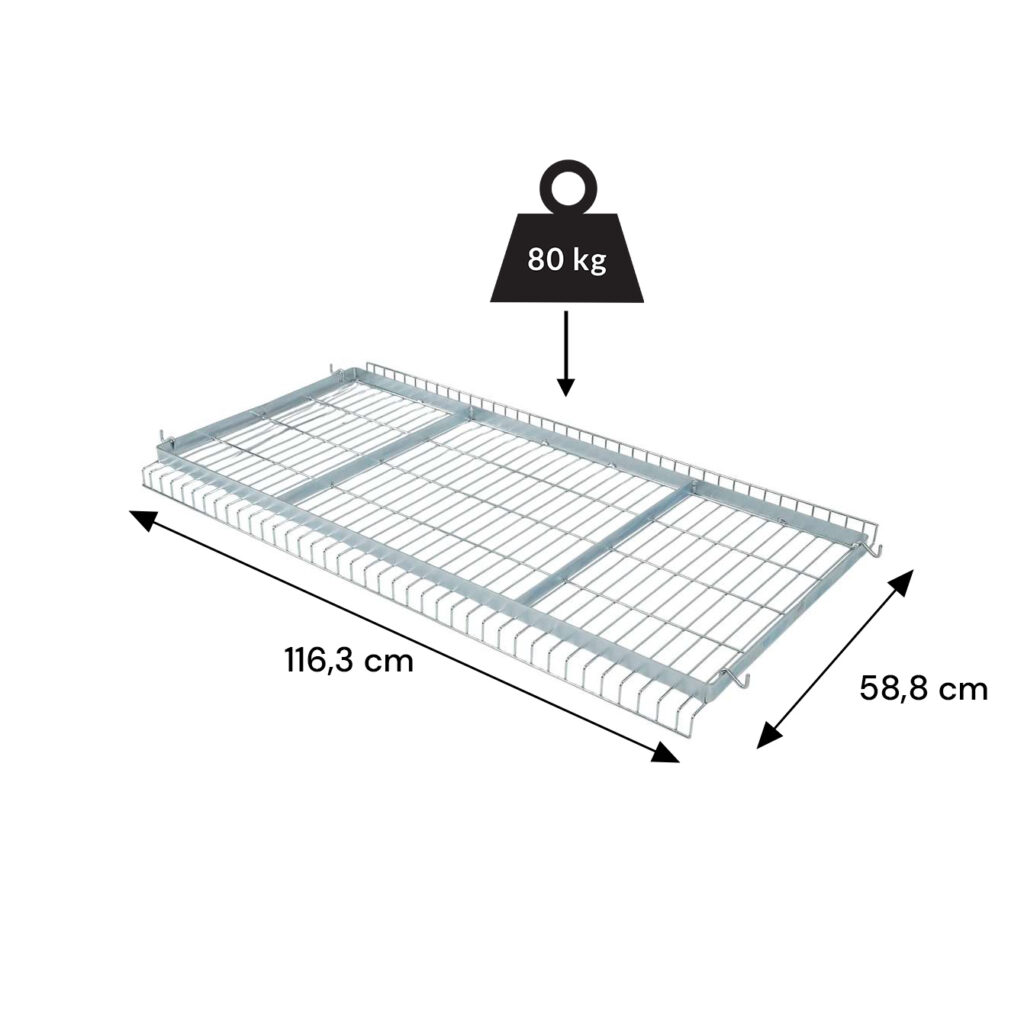 Półka siatkowa do wózków kompletacyjnych FORKBERG PICKER 116,3x58,8 cm ocynk nośność 80 kg wymiarowanie
