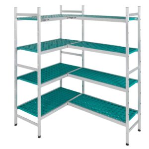 Regał aluminiowy Mega-M ALUFRI 4 półki z tworzywa sztucznego PP G-39 cm H-180 cm narożny